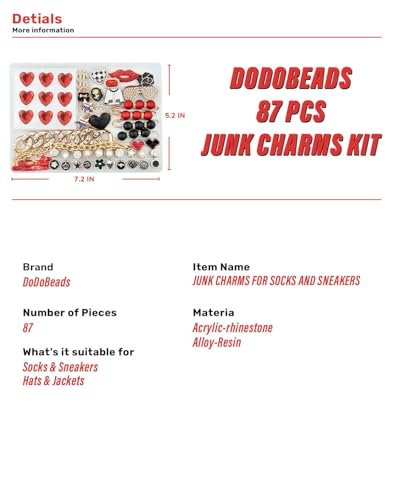 DoDoBeads 85 Pcs Junk Socks Charms Kit, Black and Red Charms for Socks, Brooches and Pins for Women, ShoeCharms with Bows, Sneakers DIY Kit with Pearls Rhinestones Chains - color: Black and Red