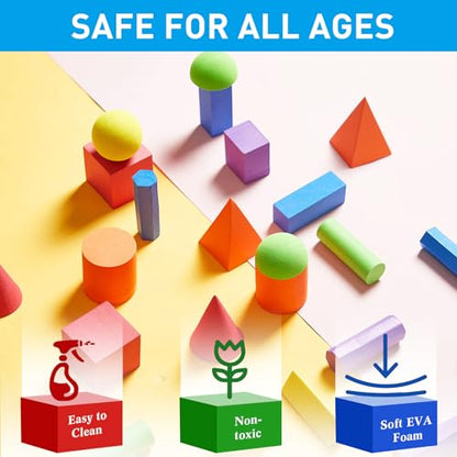 Wettarn 24 Pack 3D Shapes for Teaching Foam Geometric Solid Blocks