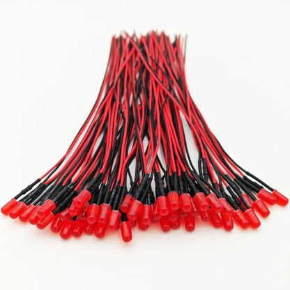 Gebildet 50pcs 3V-4.5V-5V-6V-7.5V-9V-12VDC 5mm Red LED Lights Emitting Diodes, 12VDC Prewired 7.9 Inch V LED Light Diffused Colored Lens Small LED - color: Red-5mm-12V