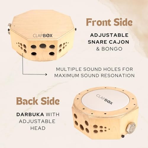 Clapbox Travel Cajembe Drum Birch Wood (H:6" W:12" L:12") - Included is a Padded Bag and Strap | With a Snare Adjusting Feature for Versatility | Most Popular Drum Circle Instrument (Travel Cajembe)