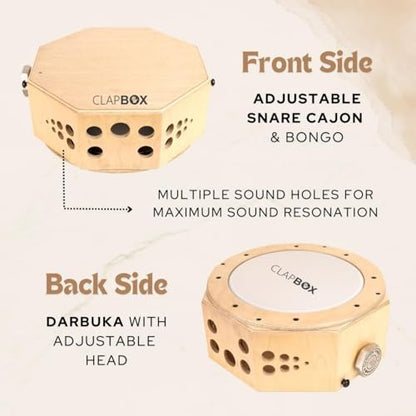 Clapbox Travel Cajembe Drum Birch Wood (H:6" W:12" L:12") - Included is a Padded Bag and Strap | With a Snare Adjusting Feature for Versatility | Most Popular Drum Circle Instrument (Travel Cajembe)