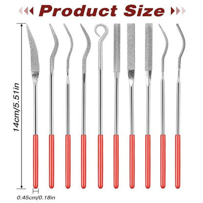 KALIONE 10Pcs Small File Set Diamond Needle File Set, Curved Files Tool, Mini Metal File Diamond File, Miniature and Model Files, File Jewelry Stone Carving Tools(140mm/5.5inch)