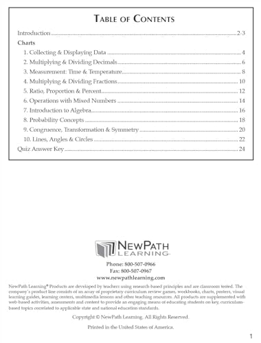 NewPath Learning Grade 5 Math Anchor Charts Set of 10 (12x18") & 25-Page Resource Guide Covering Advanced Fractions, Algebra & Geometry for Classroom & Homeschool Use (93-9950)