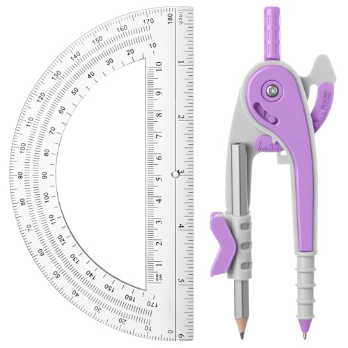 Eboot Student Geometry Math Set, Drawing Compass and 6 in, Lavender Purple - color: Lavender Purple