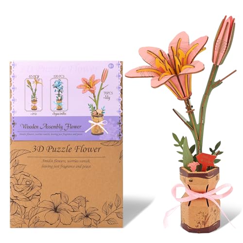 BUSOHA 3D Wooden Flower Puzzle for Adults - Lily DIY Craft Kit - style: Lily Flower
