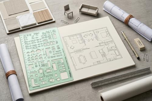 Printtoo Architect's Combination Template Stencil, 2mm Thick Clear Green Acrylic Drafting Ruler with Furniture, Door, Kitchen, Bath & Toilet Symbols for Architects, Students & Designers - color: Series-PRTD-2433A