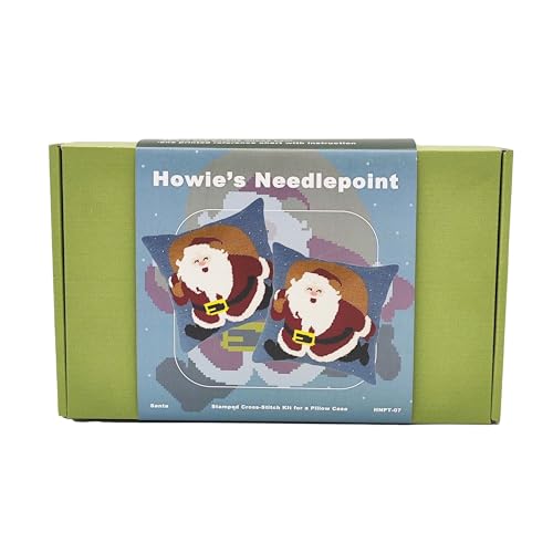 Howie's Needlepoint Needlepoint Kits for Adults, Christmas Pillow Front Cross Stitch Kit with Embroidery Pattern on Canvas, Yarn, 2 Needles and Instruction, 16 x 16inch(Santa)