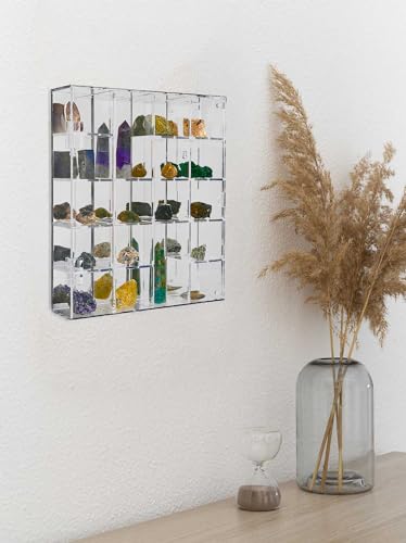 Adjustable Acrylic Rock Display Case Shadow Box with Shelves - size: Small Vertical 20-Room Display Case