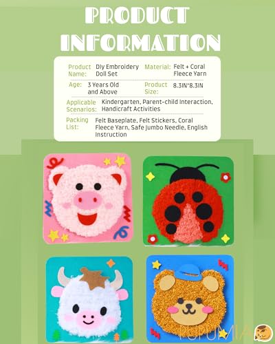 PupuMiao Sewing Kit for Kids DIY Embroidery Sewing Kit Cute Animal Sewing Projects Easy Crafts with English Instructions, Perfect for Beginners, Girls Boys Ages 4-12 - color: Highland Cattle+Ladybug+Bear+Piggy