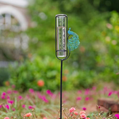 Stargarden Rain Gauge, Outdoor Peacock Rain Gauge - color: Blue peacock