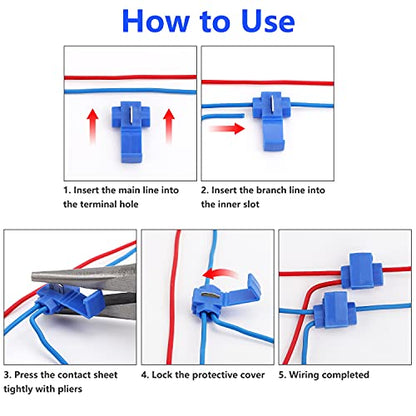 100pcs Solderless Quick Splice Snap Wire Connectors, 18-14 AWG Splice Connector (Cable Joiner), Blue Cold Pressed Insulated Electric Wire Crimp Connectors - color: Blue-100pcs
