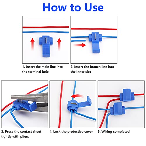 200pcs Solderless Quick Splice Snap Wire Connectors, 18-14 AWG Splice Connector (Cable Joiner), Blue Cold Pressed Insulated Electric Wire Crimp Connectors - color: Blue-200pcs