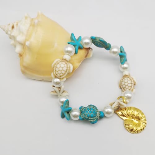 Julie Wang 422PCS Gold Tone Alloy Pendants Seashells Man-made Turquoise Beads Starfish Turtle Ocean Charms for Jewelry Making Summer Beach Bead Necklace Bracelet DIY Supplies - color: Style B-422PCS