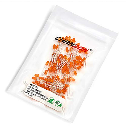 CHANZON 100 pcs 3mm Orange Diffused LED Diode Lights (DC 2V 20mA) - color: K) Orange-orange (100pcs)