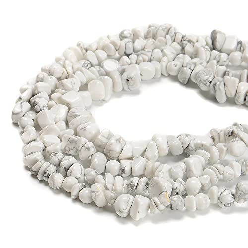 7-8mm Natural White Howlite Gemstone Chips Healing Gravel Bracelets Necklace Kit Irregular Tumble Stone Beads DIY Crafts Design Jewelry Making 32" - color: White Howlite
