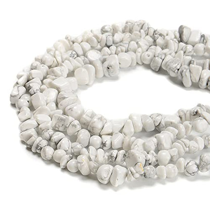 7-8mm Natural White Howlite Gemstone Chips Healing Gravel Bracelets Necklace Kit Irregular Tumble Stone Beads DIY Crafts Design Jewelry Making 32" - color: White Howlite