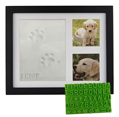 Ultimate Dog or Cat Pet Pawprint Keepsake Kit & Wood Picture Frame - Personalized Gift for Pet Lovers and Memorials (Black) - color: Black
