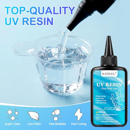 KISREL 200g UV Resin Kit with Light and Molds, 8 LED Beads Resin Kit - size: UV200g+8Lamp Beads