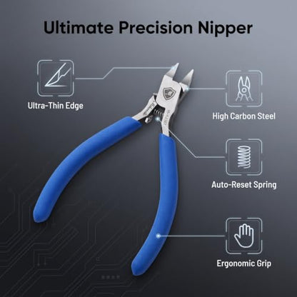 Model Nippers for Beginners, 4.5" Single Blade Flush Cutter for Gunpla Gundam, Ultra-Thin Single-Edge CR-V Steel Sprue Cutter, Non-Slip Grip Hobby Clippers for Plastic Model Kits