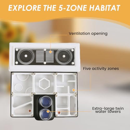 Ant Farm Nest - Educational Habitat - Black and White Acrylic Design with Built-in Water Tower and Clear Observation Area (L) - size: L