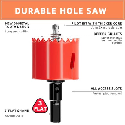 1-9/16 in. Bi-Metal Hole Saw Drill Bits - Versatile and Durable Hole Cutter for Wood, Plywood, Plaster Drywall, Ceiling, Plastic Pipe, PVC and Thin Metal - Includes Arbor & Pilot Bit (40mm) - size: 1-9/16"(40mm)