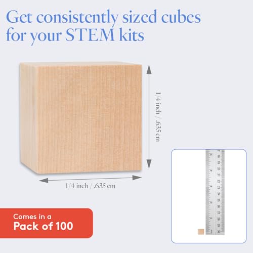 DIY Wooden Cubes 1/4-inch, Pack of 100 Small Blank Wooden Blocks, Unfinished Wood Blocks for Crafts, STEM, Dice, and Building Blocks for Stacking, by Woodpeckers - size: 1/4 inch