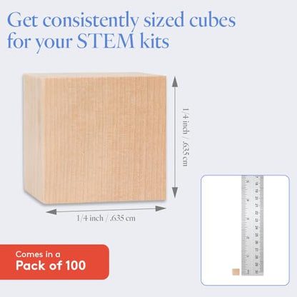 DIY Wooden Cubes 1/4-inch, Pack of 100 Small Blank Wooden Blocks, Unfinished Wood Blocks for Crafts, STEM, Dice, and Building Blocks for Stacking, by Woodpeckers - size: 1/4 inch