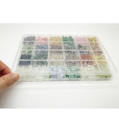 Yephac Gemstone Chips Beads DIY Jewelry Making, Healing Crystals Polishing Crushed Irregular Shaped Beads with Box(24 Colors-1) - color: 24 colors-1