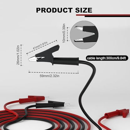 DROK 14 AWG Test Leads with Alligator Clips Electrical - Pack of 2 Multimeter Alligator Clips with Wires 19A, 3m/9.84 ft 14 Gauge Wire - size: 3m