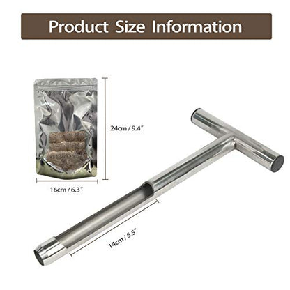 HiHydro 12 Inch Stainless Steel Soil Probe with 2 Sample Bags, T-Handle Soil Test Kit for Plant Care, Garden, Lawn, Farm - size: D