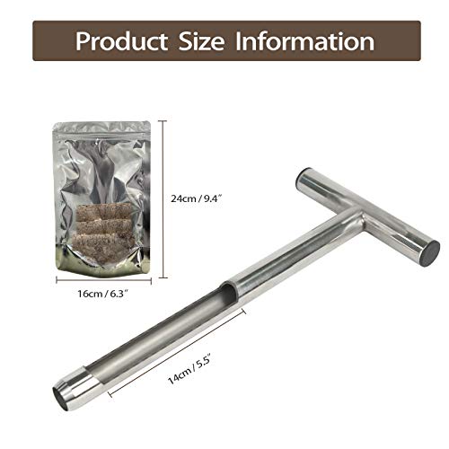 HiHydro 12 Inch Stainless Steel Soil Probe with 2 Sample Bags, T-Handle Soil Test Kit for Plant Care, Garden, Lawn, Farm - size: D
