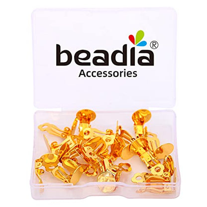 BEADIA 18K Gold Plated Earring Clips 10x17mm 20pcs with Beads for Jewelry Making Findings - size: Clips 5# 10x17mm