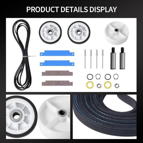 Dryer Repair Kit - 312959 Drum Belt, 303373K 12001541 Dryer Drum Roller Kit Fit for may-tag Dryer LDG8424AAE LDG9304AAM DE212 DE313 LDE8406ACE, LDE8406ACM, LDE8406ADE, LDE8410, LDE8410ACE
