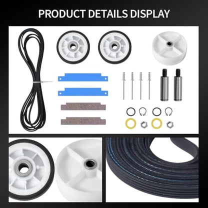 Dryer Repair Kit - 312959 Drum Belt, 303373K 12001541 Dryer Drum Roller Kit Fit for may-tag Dryer LDG8424AAE LDG9304AAM DE212 DE313 LDE8406ACE, LDE8406ACM, LDE8406ADE, LDE8410, LDE8410ACE