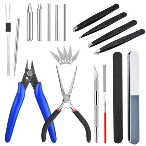 22 Pieces Metal DIY Model Tool Sets Metal Earth Model Kits, 2 Nose Pliers and Tab Edge Cylinder Cone Shape Bending Assist Tools for 3D Metal Jigsaw Puzzles Assembly