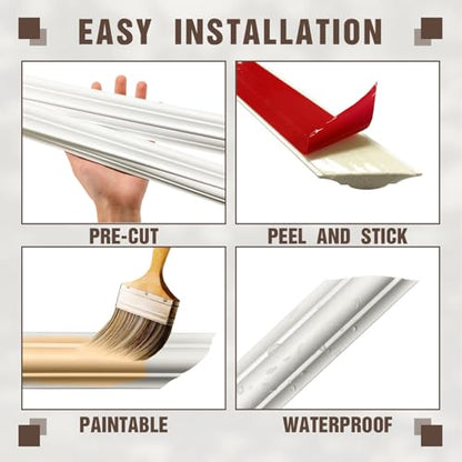 Pre-Cut Peel and Stick Wall Molding Kit Wainscoting Trim- Self Adhesive Premade Accent Panel Chair Rail for Interior Moulding Home Decor Accent Wall Set of 6 pcs - 3 Top 3 Bottom, Ready to Assemble - size: (54×24+24×24),Set of 3
