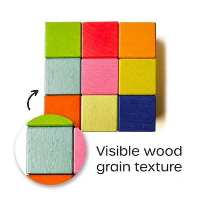 Quiggly Montessori Wooden Rainbow Building Blocks - 68 Pc STEM Toy Set