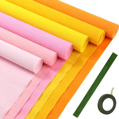 Gersoniel 57 Pcs Crepe Paper DIY Kit for Flower Making, Pink and Yellow - color: Pink and Yellow