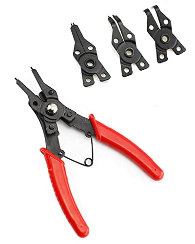 Snap Ring Pliers, Hosrnovo 4 In 1 C Clips Removal Retaining Set for Automotive and Engine Repair, Interchangeable Jaw Head 45 90 and 180 Degree Angled Jaws