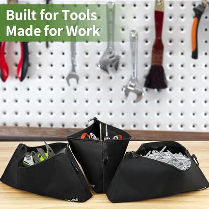 3 Pcs Zipper Tool Pouches, Flat Bottom Utility Bags with Carabiners - color: Black, size: 12 inch