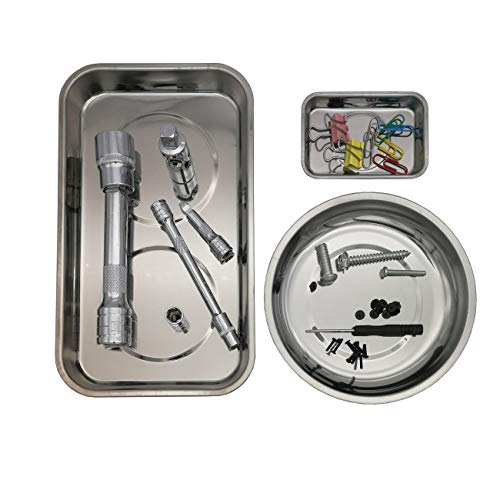 VASTOOLS Magnetic Tray Holder 3pc,for Socket Screw Nuts Bolts Metal Parts,Extra Strong Magnet,Thickened Tray,Stainless Steel - style: Tray & Bowl 3pc