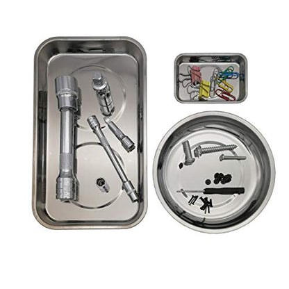 VASTOOLS Magnetic Tray Holder 3pc,for Socket Screw Nuts Bolts Metal Parts,Extra Strong Magnet,Thickened Tray,Stainless Steel - style: Tray & Bowl 3pc