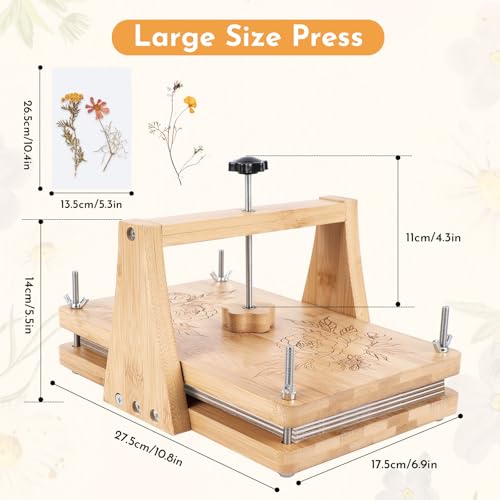 NIUGRECF 1Set Large Wooden Flower Press Kit - Even Pressure Flowers Pressed DIY Arts Set for Making Dried Flower/Plant（11in*7in）
