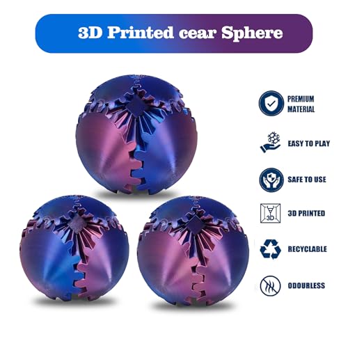 Gear Sphere Fidget Toy Gear Ball 3D Printed Rotating Ball or Cube Fidget Toy, Stress Gearsphere Desk Toy for Anxiety Relief ADHD - color: 1 Pcs Red & Gold