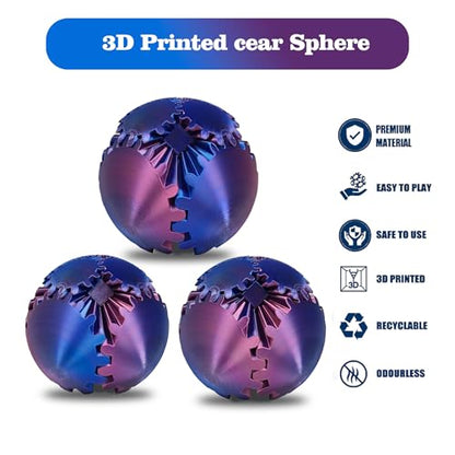 Gear Sphere Fidget Toy Gear Ball 3D Printed Rotating Ball or Cube Fidget Toy, Stress Gearsphere Desk Toy for Anxiety Relief ADHD - color: 1 Pcs Red & Gold