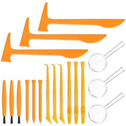 3 Sets Dino Fossils Dig Kit Archaeological Excavation Tools for Kids, Plastic Digging Hammer Chisel Brush Scraper Magnifier Science Kits for Dinosaur Eggs and Gem - size: Small