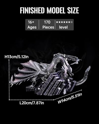 Piececool 3D Metal Puzzles for Adults Dark Dragon on Ruins Model Building Kits Desk Decor, Great Birthday New Year Gifts for Men Teens 16+
