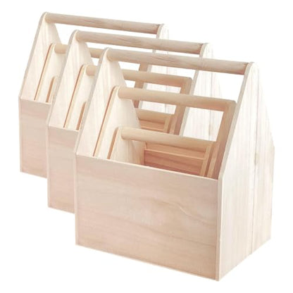 Cregugua Set of 3 Unfinished Wooden Carrier Nesting Wood Craft Box with Handle for Storage (Pack of 3) - size: 9.3x6.7x11 in (Pack of 3)