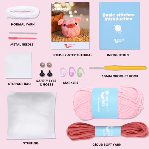 CrochetBox Pig Complete Crochet Kit for Beginners, Easy Craft for Adults - color: Pig