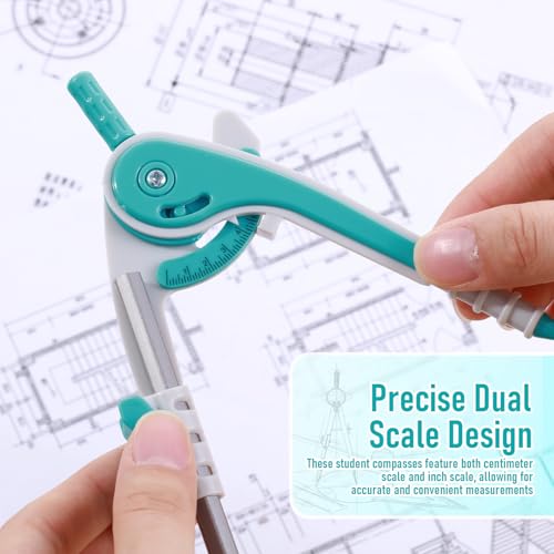 Eboot Student Geometry Math Set, Drawing Compass and 6 in, Turquoise - color: Turquoise